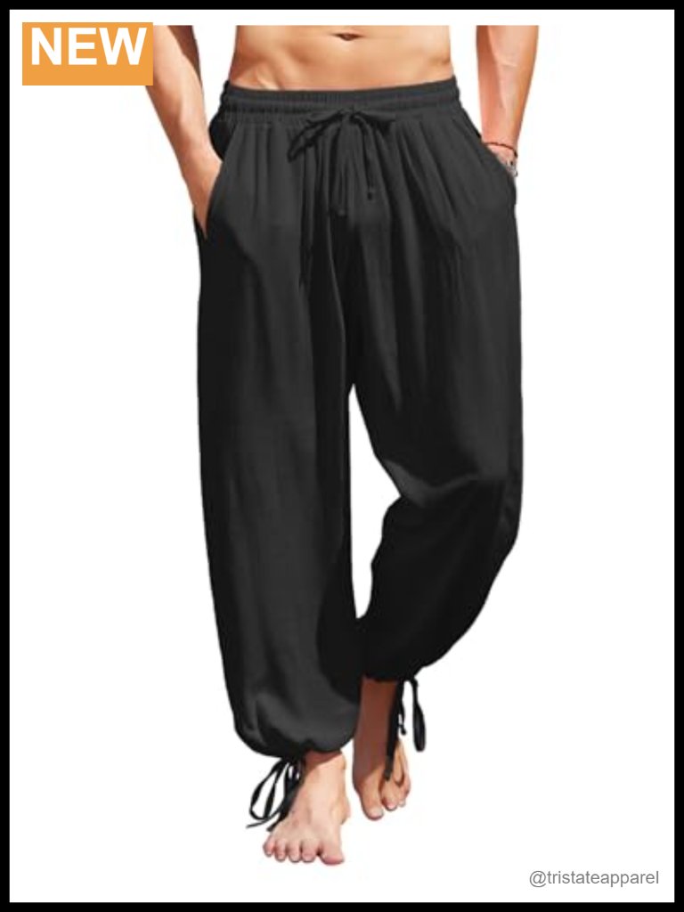 Cotton Linen Harem Pants Elastic Waist Beach Boho Yoga Trousers